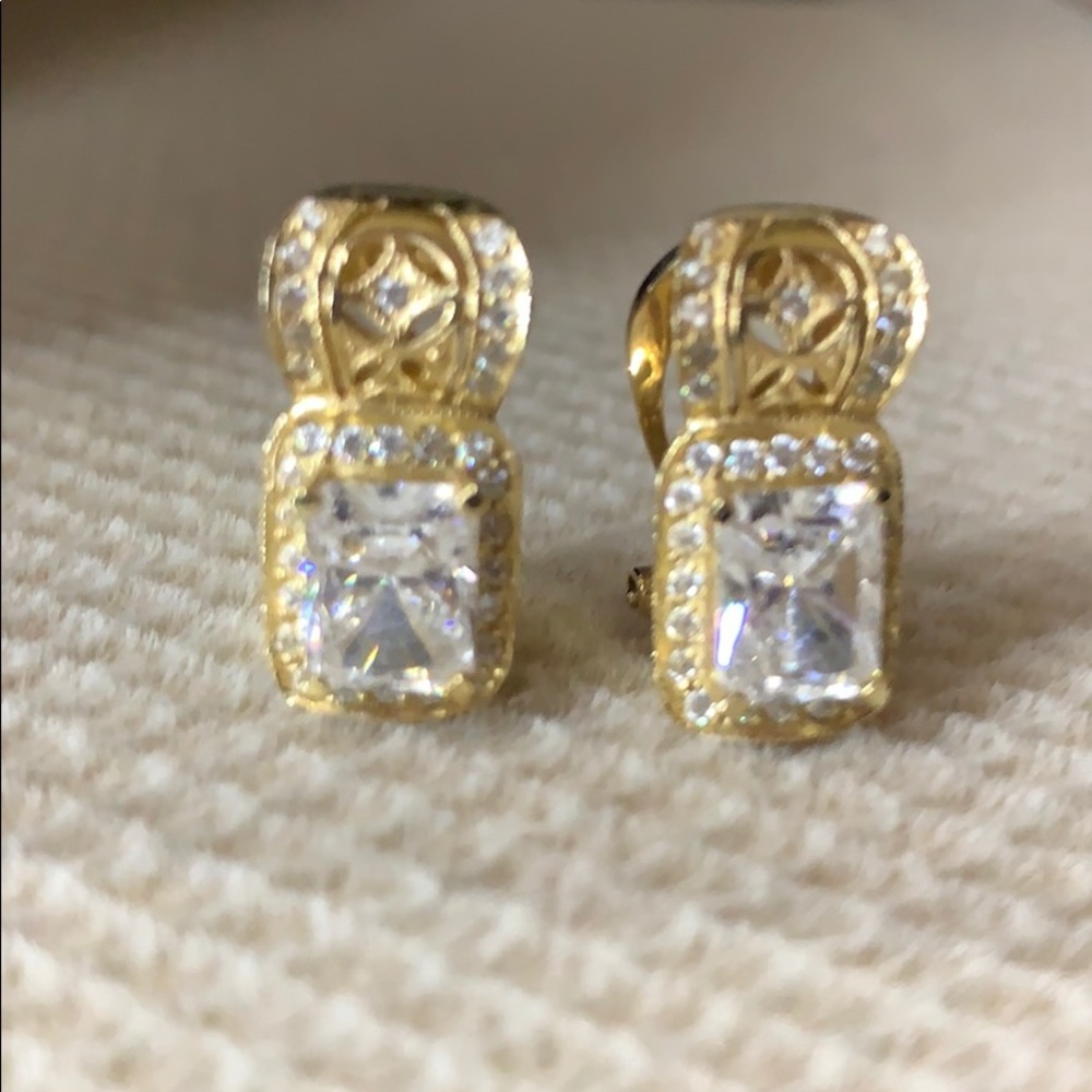 Saks Brand 14K Gold Earrings with CZ Crystals - Picture 2 of 9